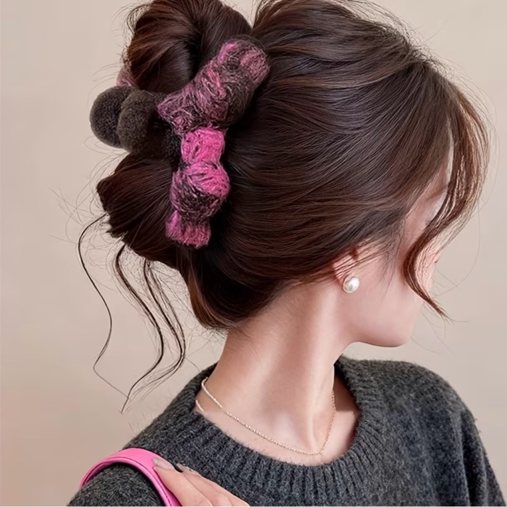 Elegant Large Plush Bow Hair Claw Clip, Vintage Shark Clip For Thick Hair